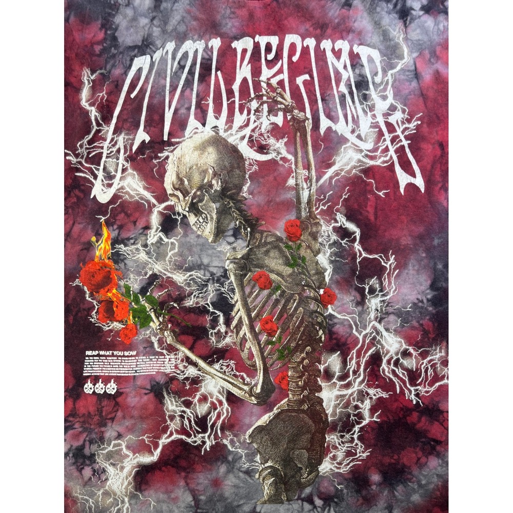 Civil Regime Graphic T-Shirt Mens‎ Medium Red Black Tie Dye Skeleton Roses Reap